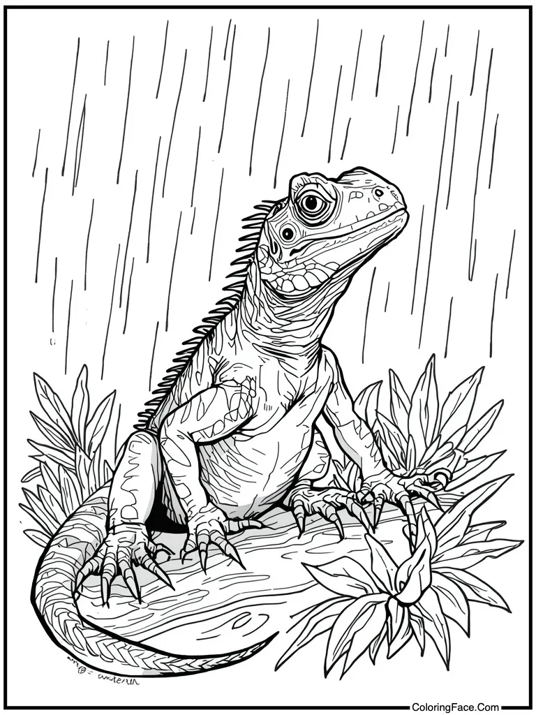Lizard in rain storm