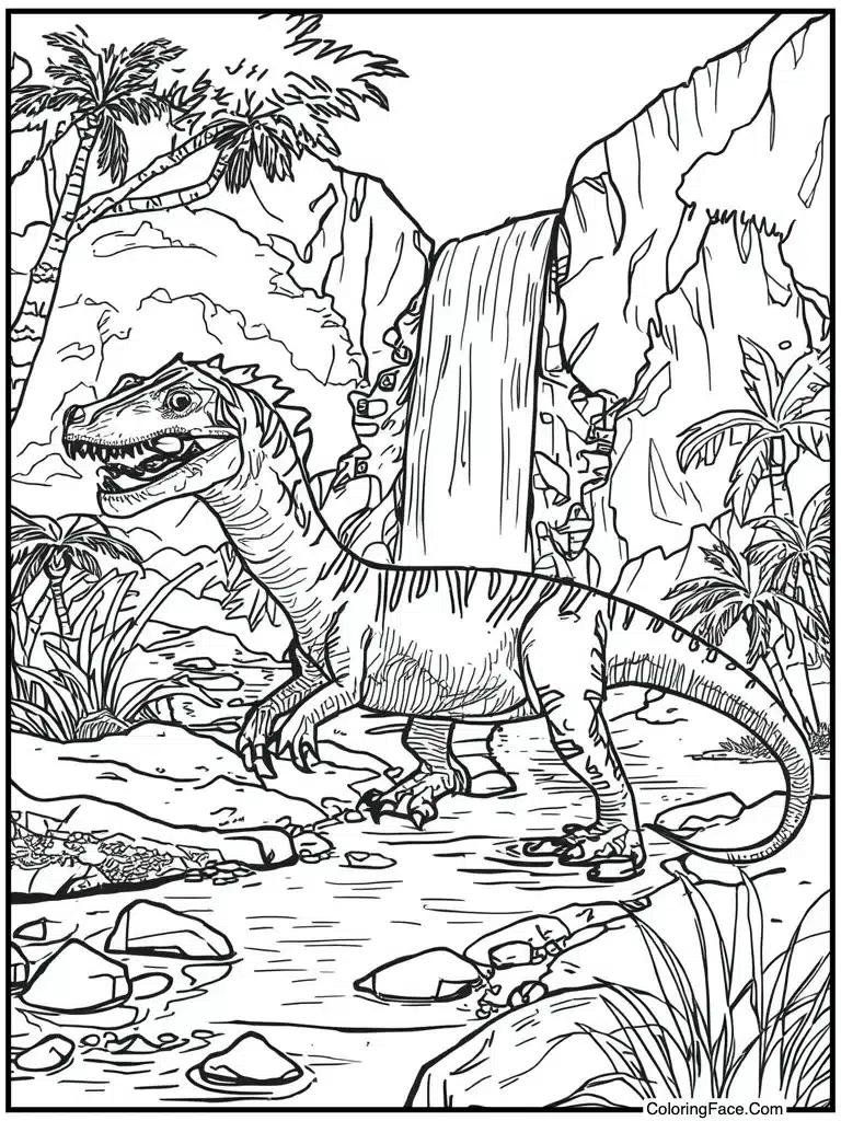 Reptile near waterfall stream