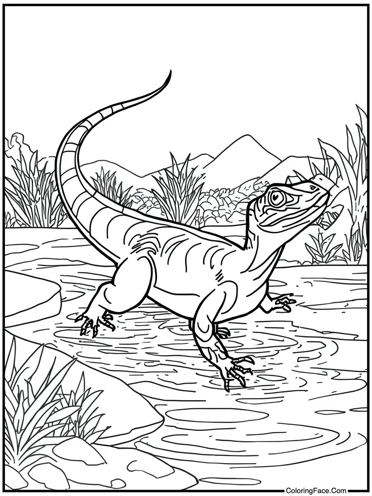 Lizard crossing river water