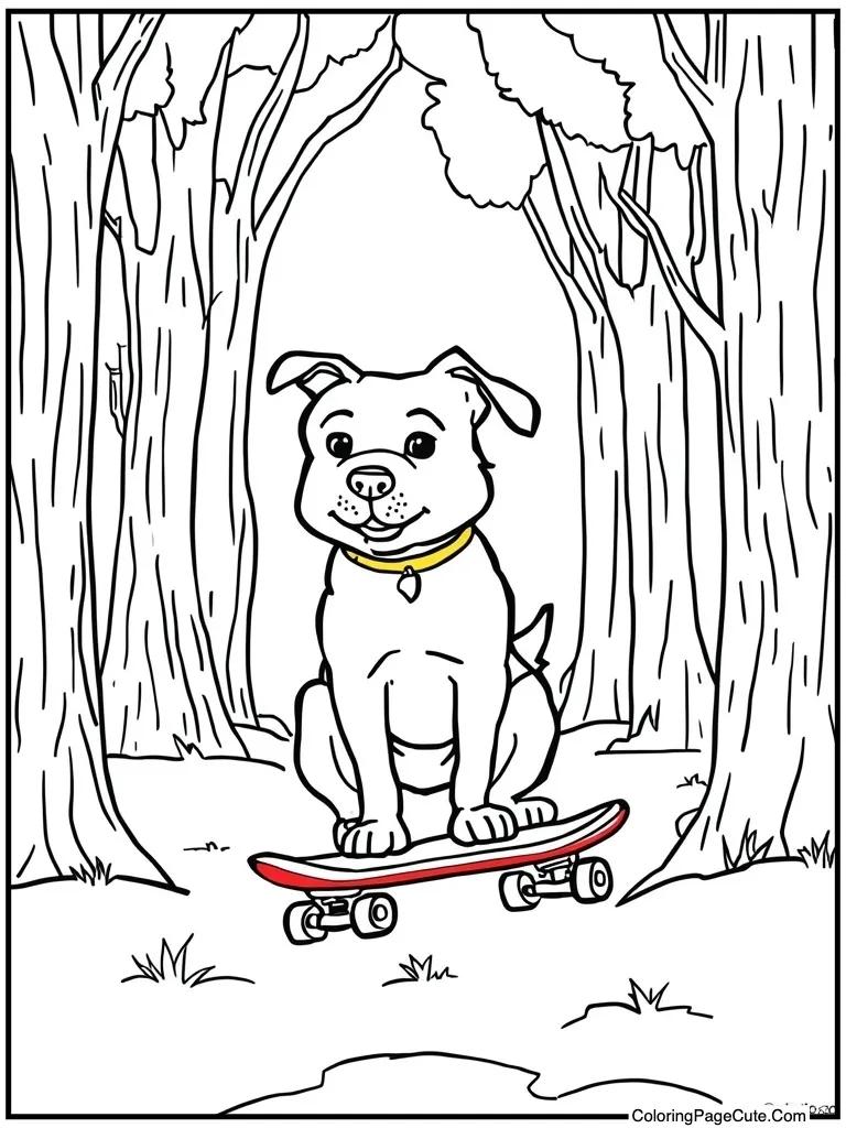 Riding a red skateboard