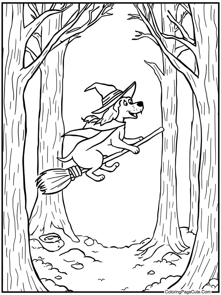 Witch flying on broom