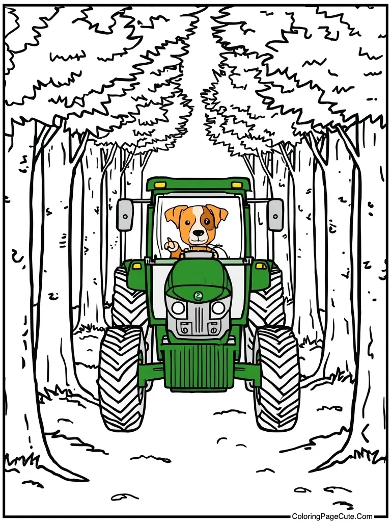 Farmer driving green tractor