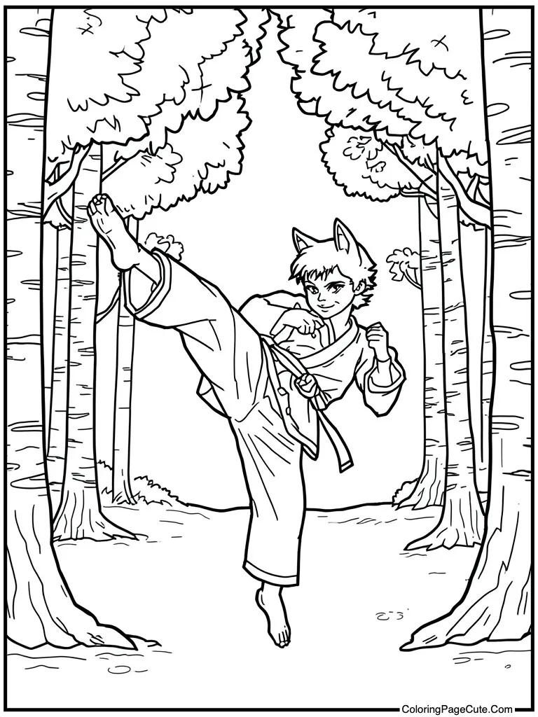 Karate kid kicking high