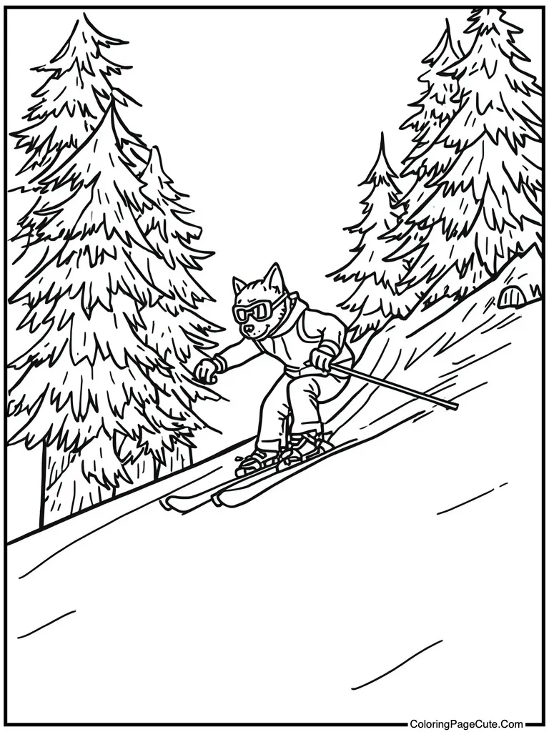 Skier racing down mountain