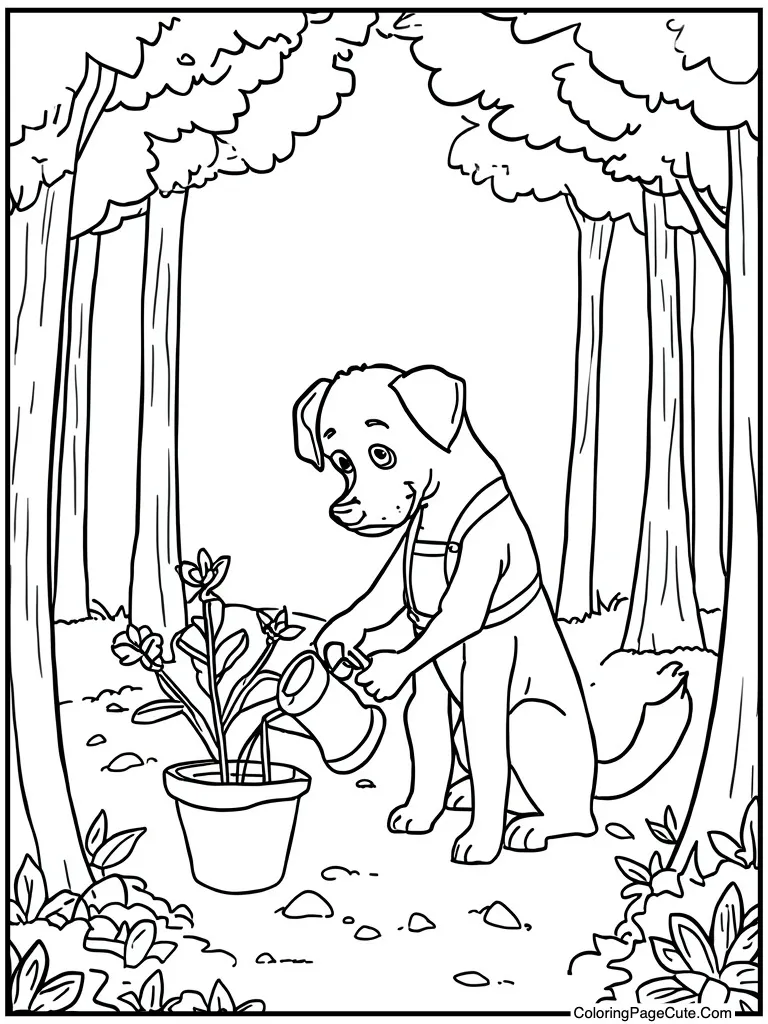 Gardener watering flower pot