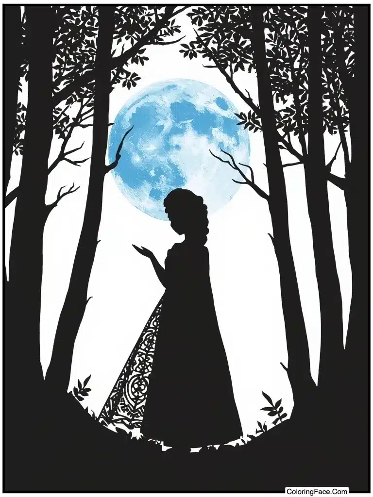 Silhouette against blue moon