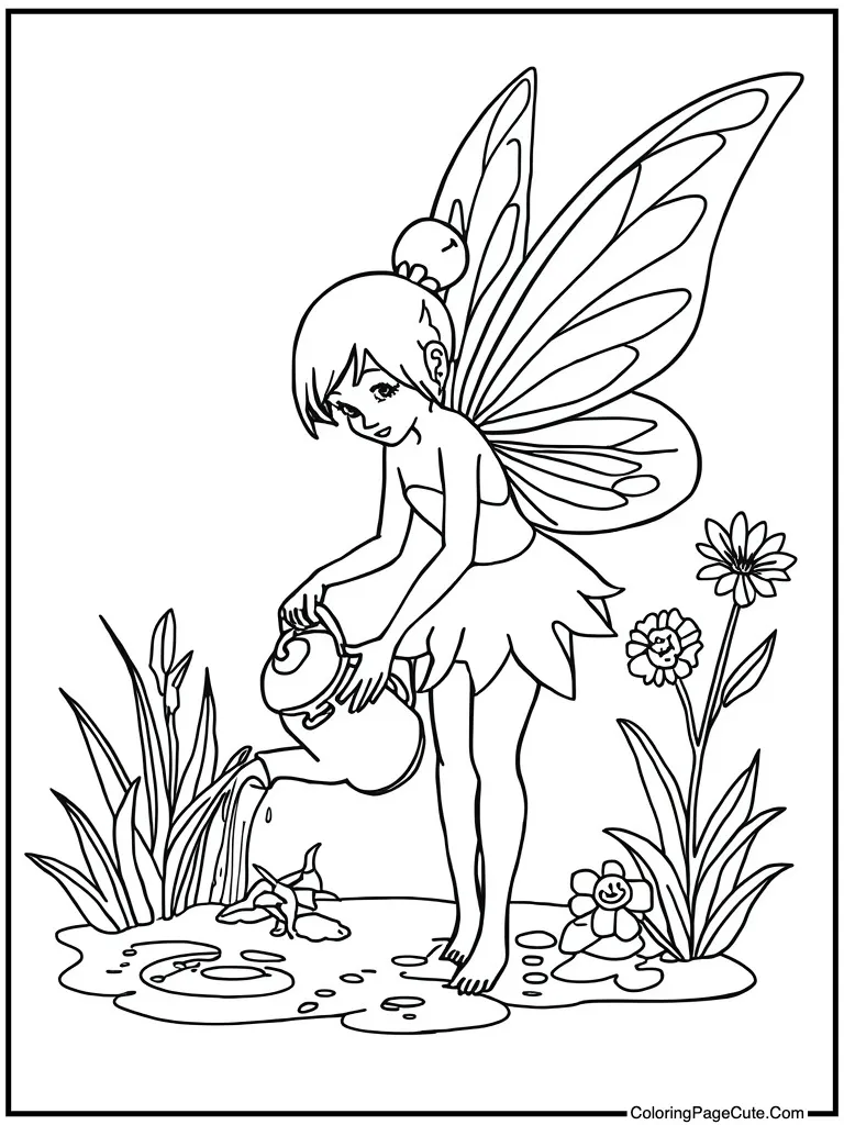 Sprite watering a garden