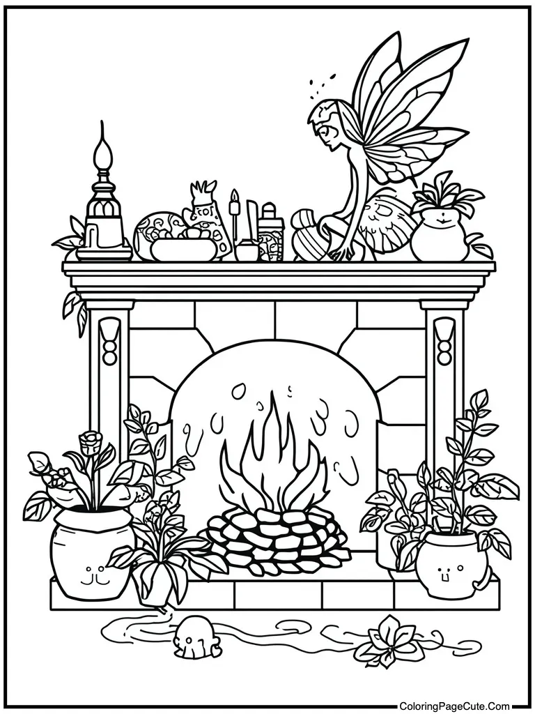 Magical creature near fireplace