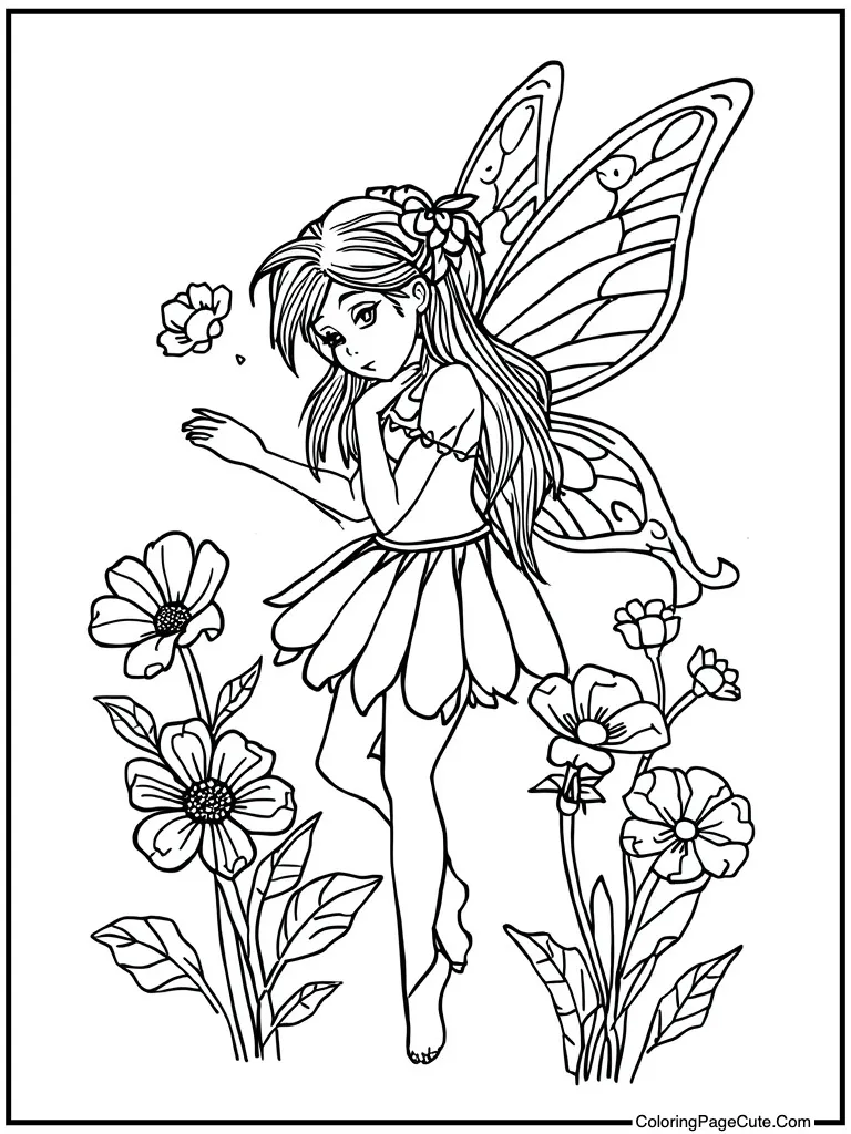 Tiny being with flowers