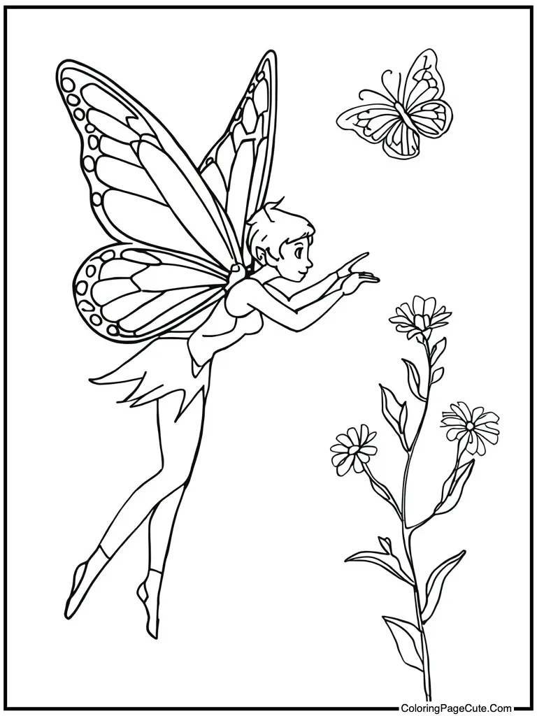 Tiny being flying near butterfly