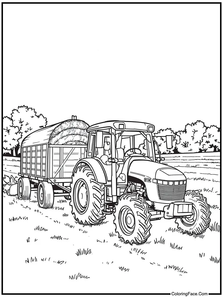 Tractor pulling hay wagon