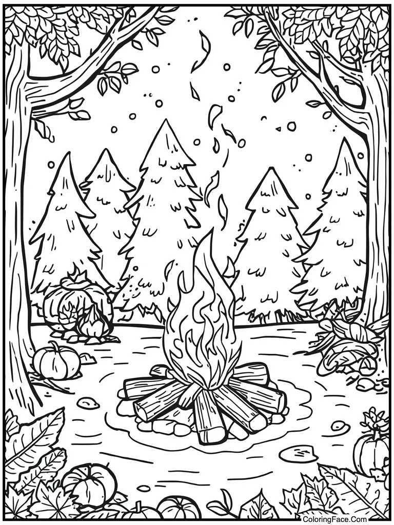 Campfire burning bright night