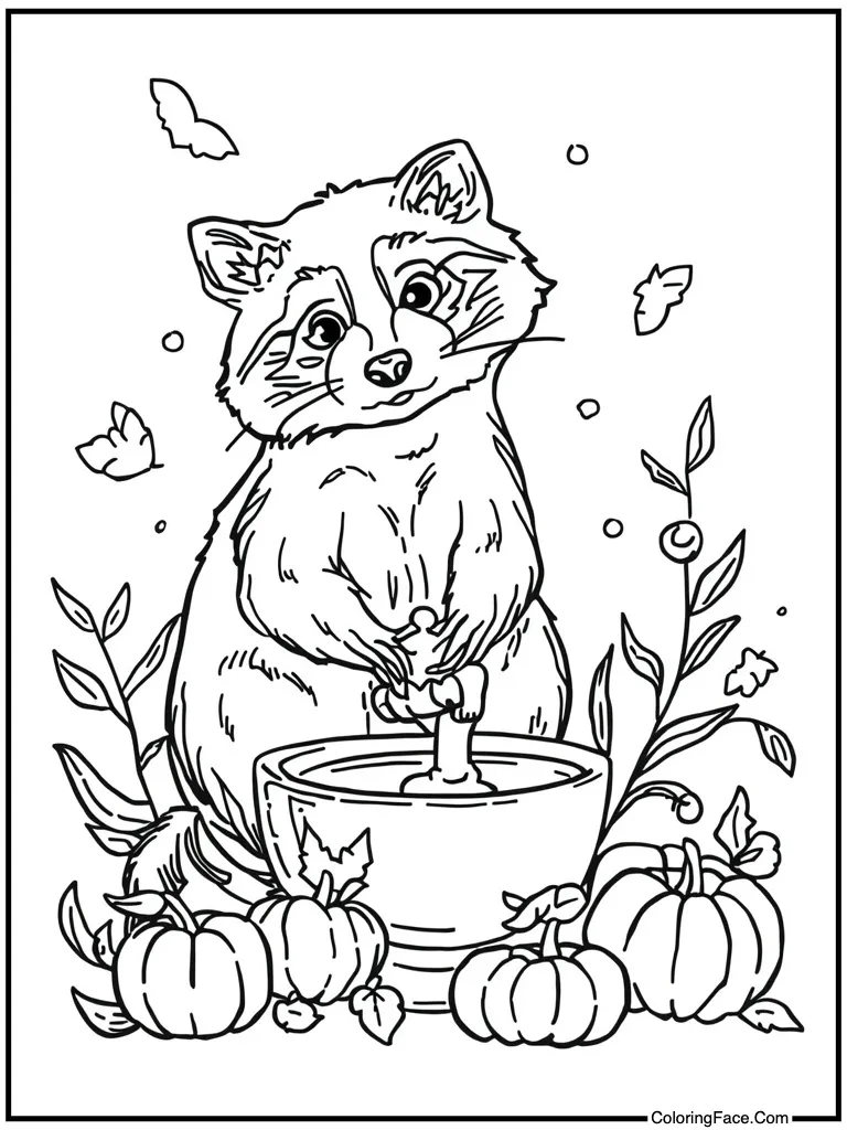 Raccoon washing his hands