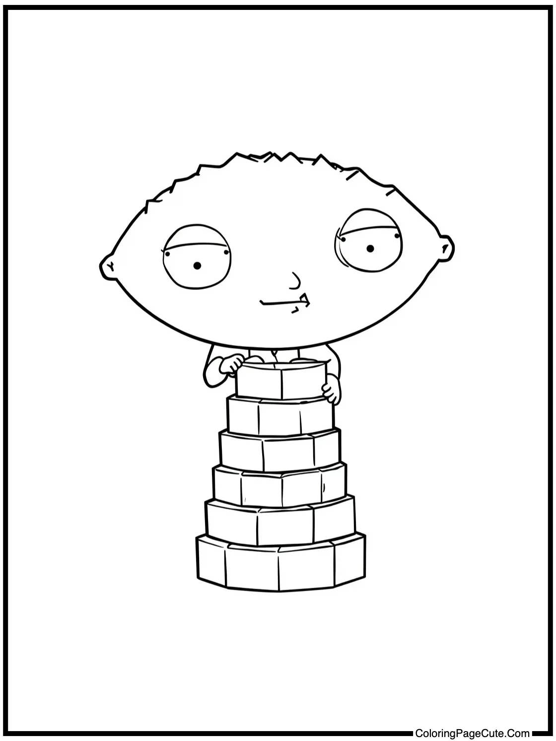 Stewie building a tower.