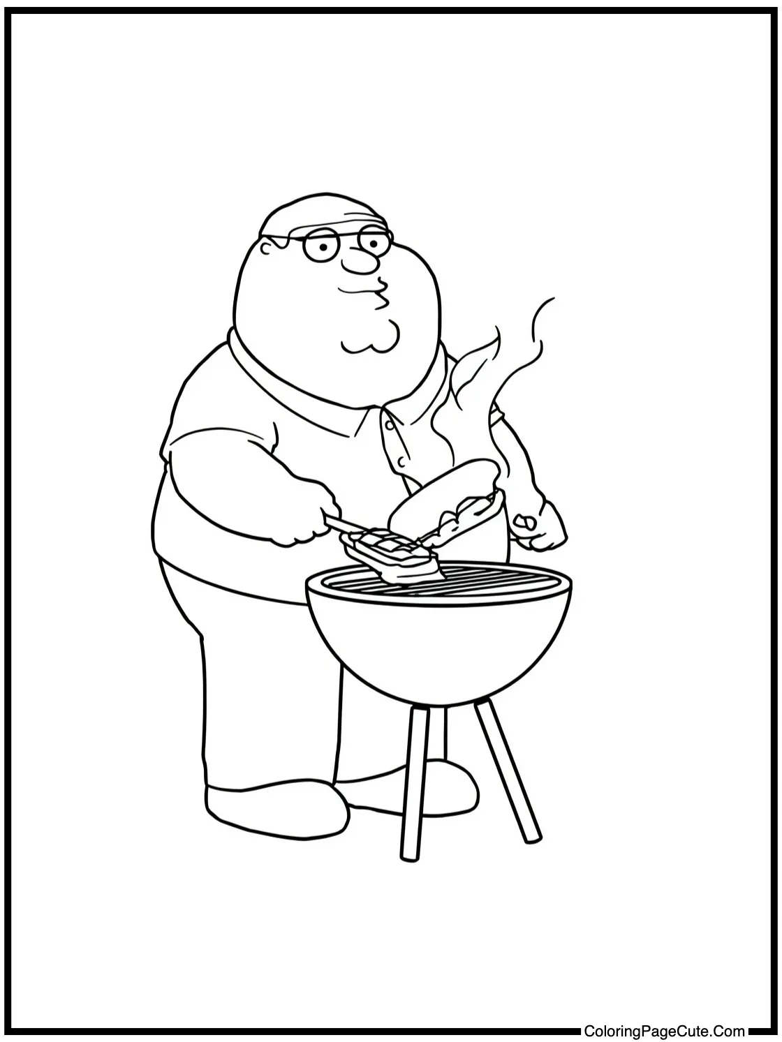 Peter grilling hot dogs.