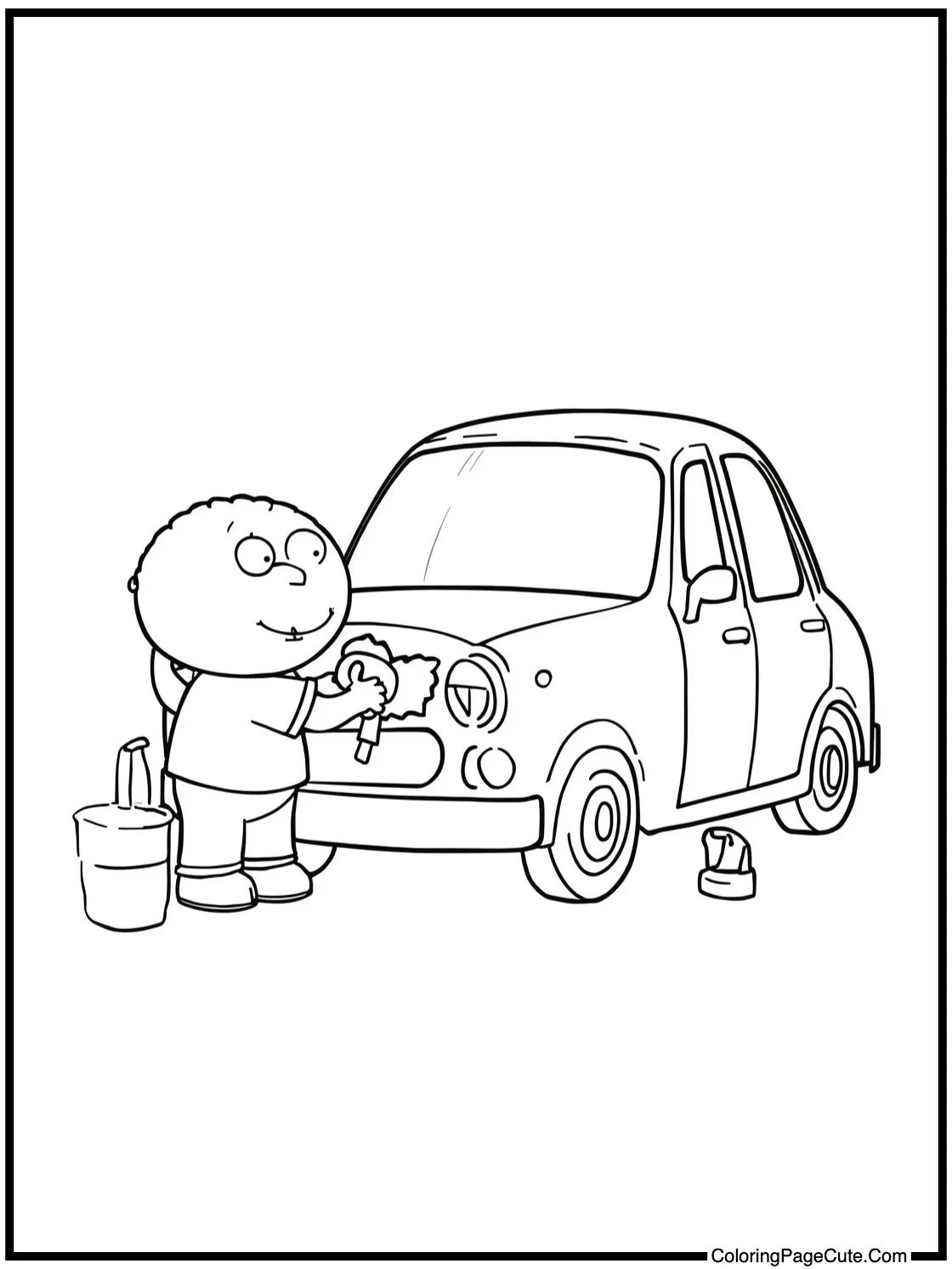 Peter washing the car.