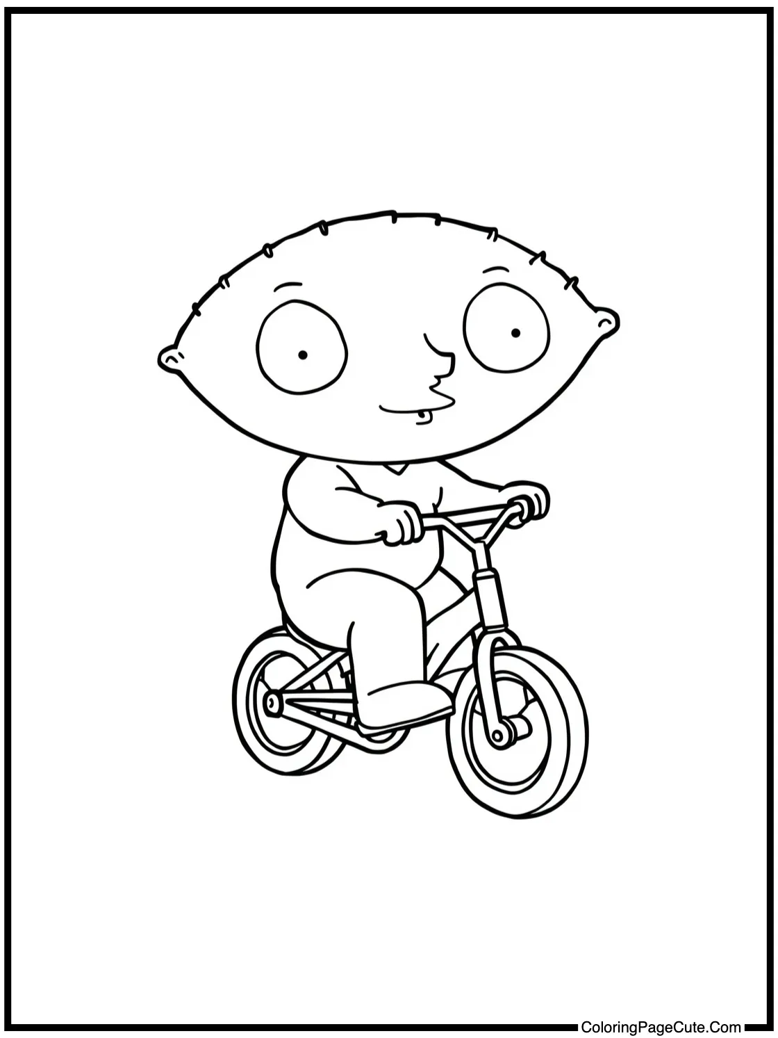 Stewie riding a tricycle.