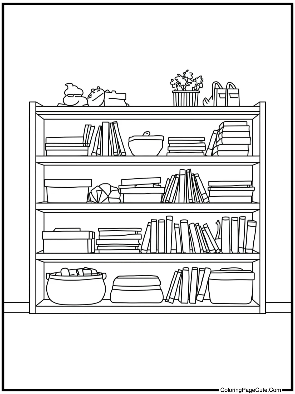 Lois organizing shelves.