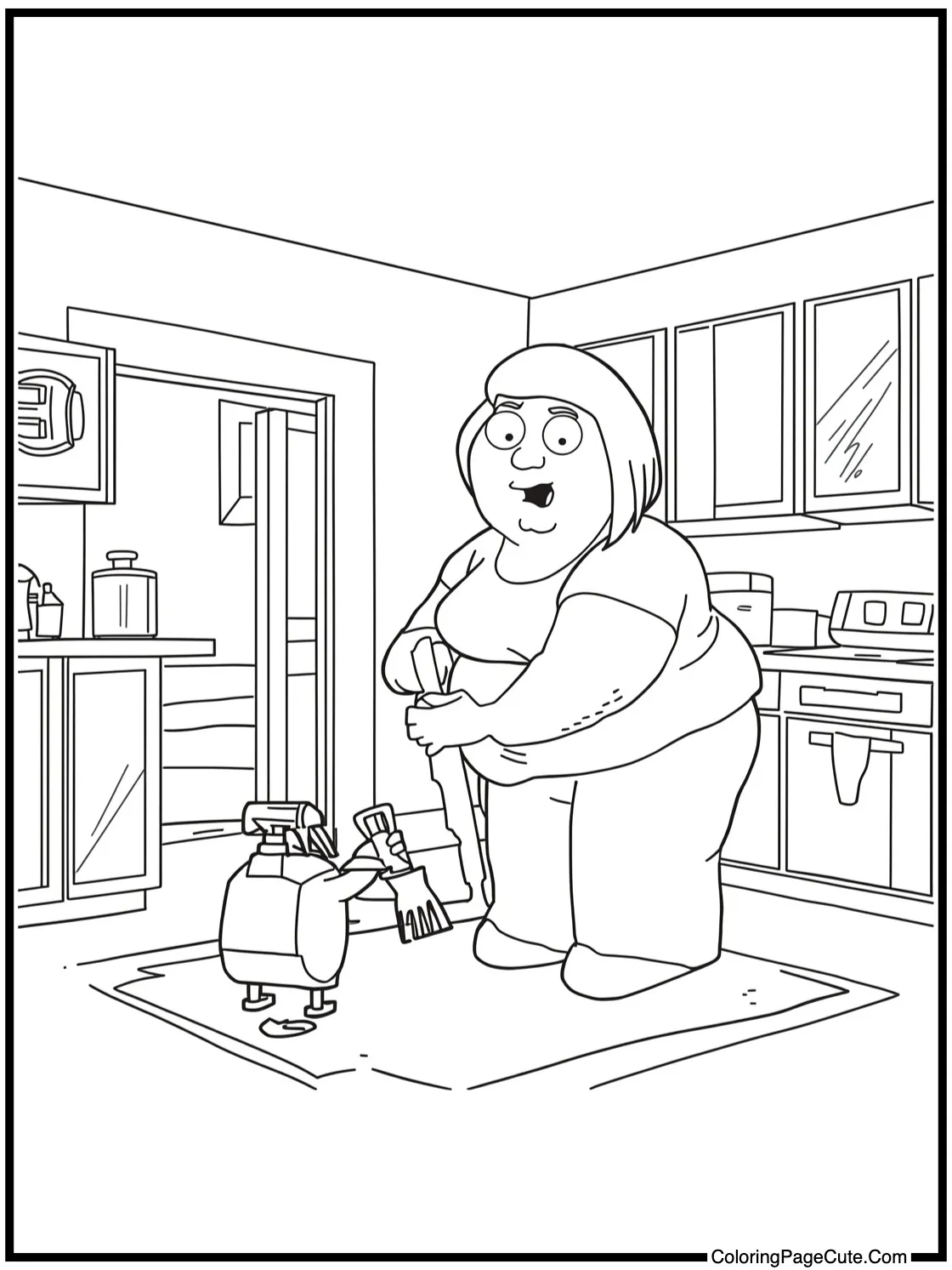 Lois cleaning the house.
