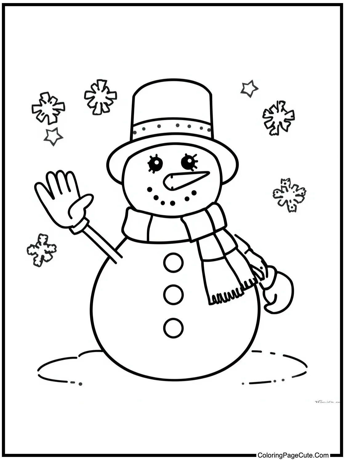 Snowman waving hello.