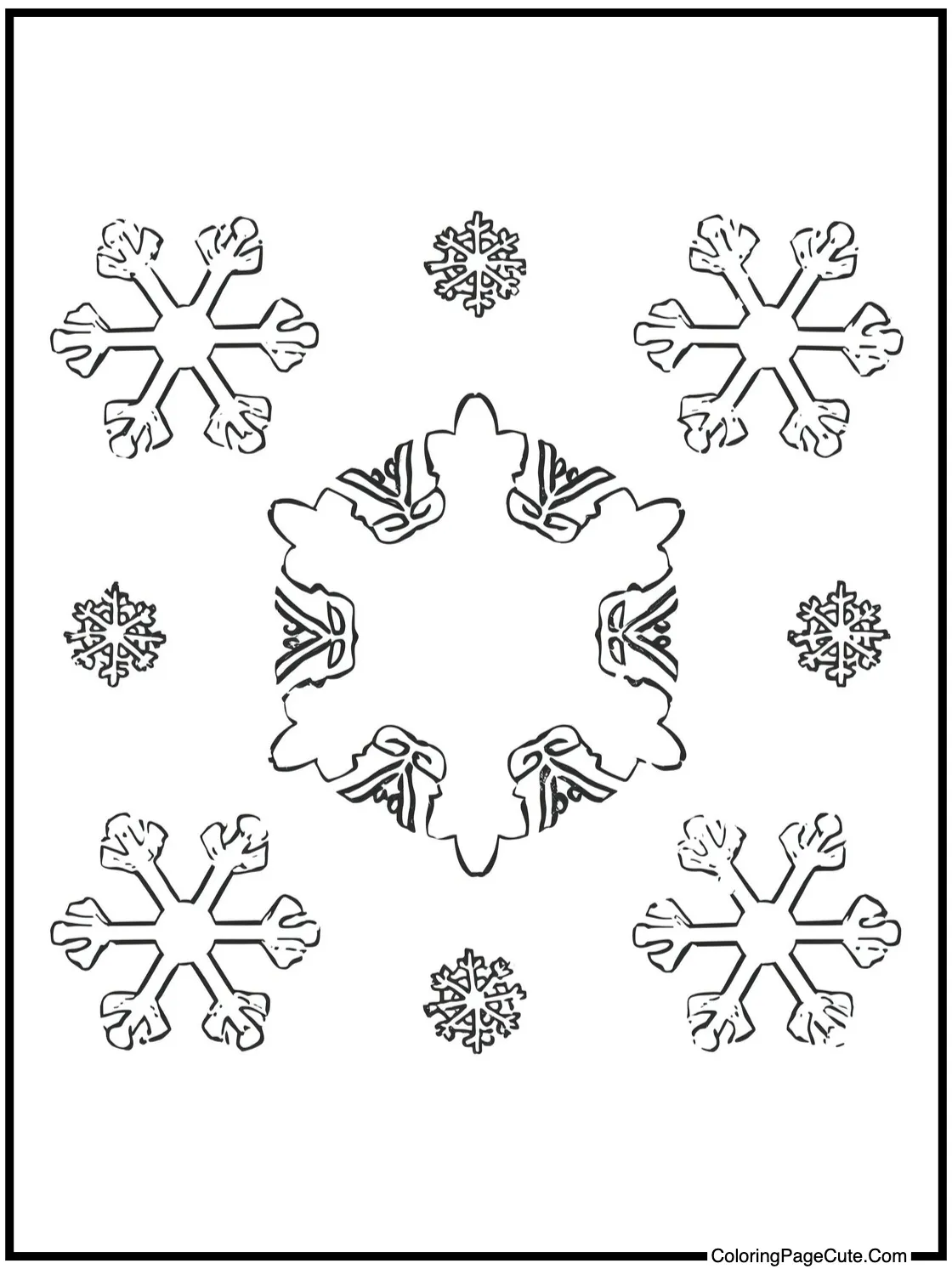 Snowflakes falling gently.