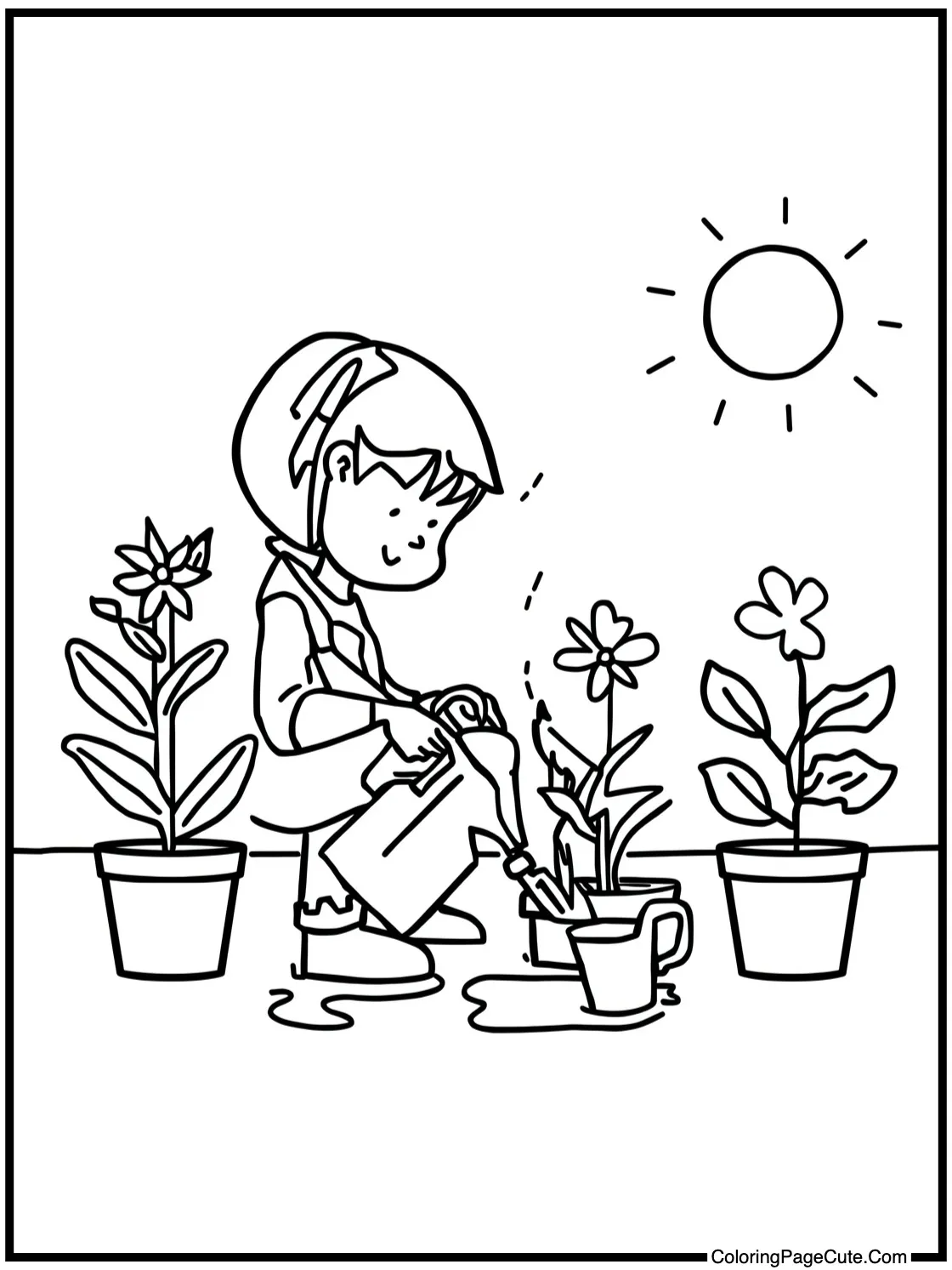 Watering plants lovingly.