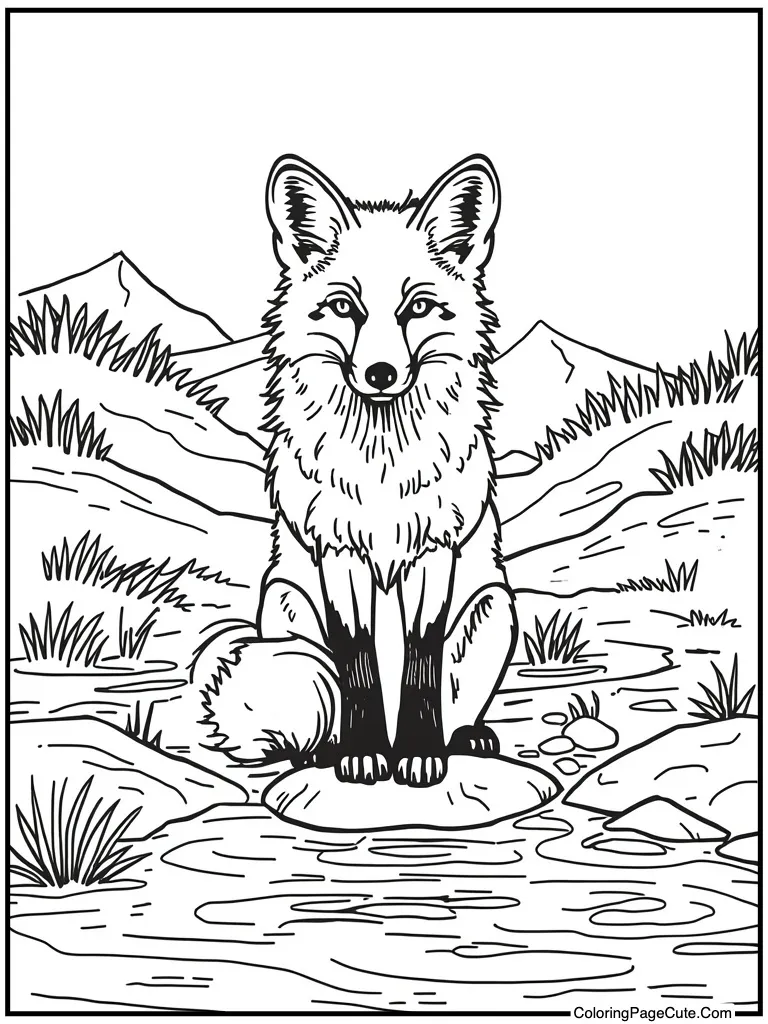 Wild canine near stream