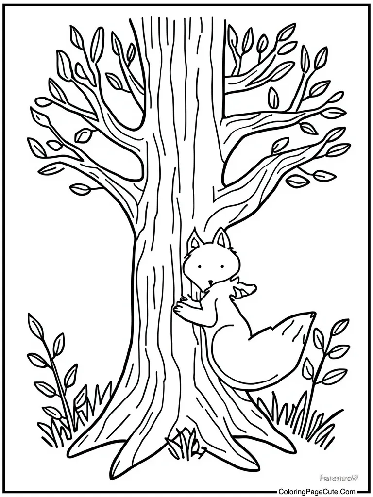 Forest creature hugging tree