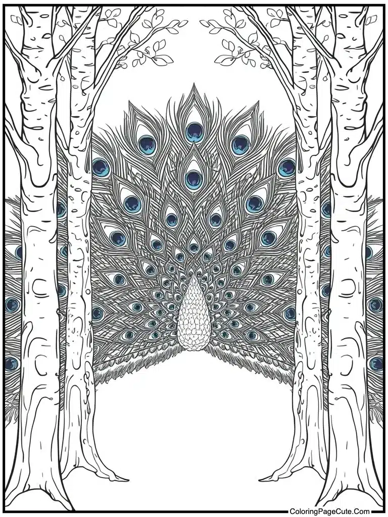 Peacock feathers spread wide