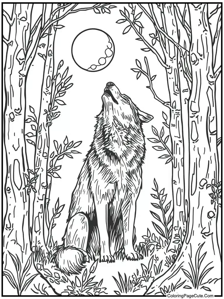 Wolf howling at moon