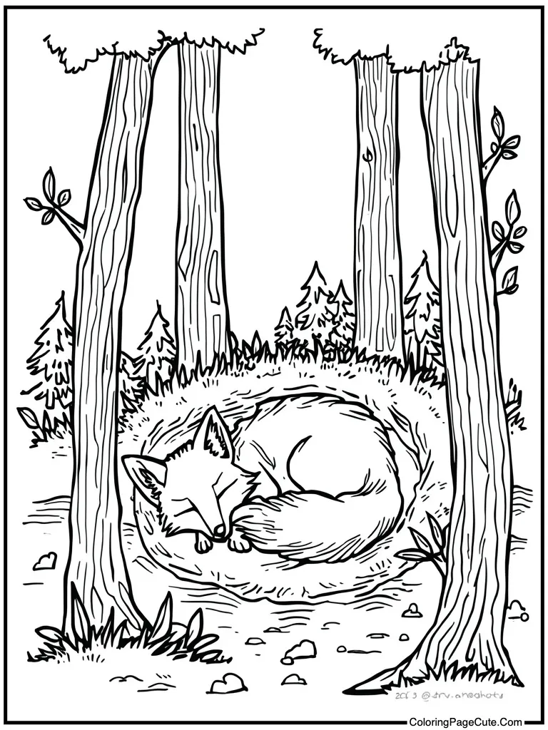 Fox sleeping in den