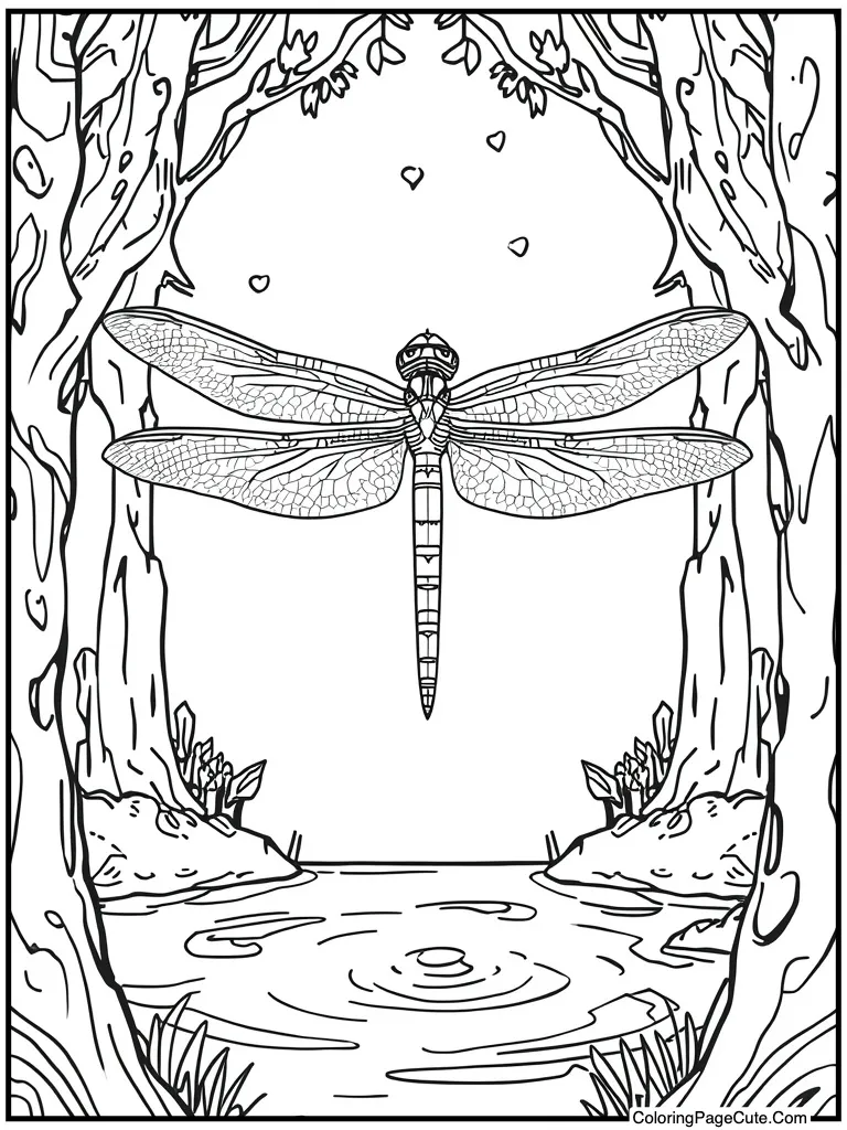 Dragonfly hovering over water