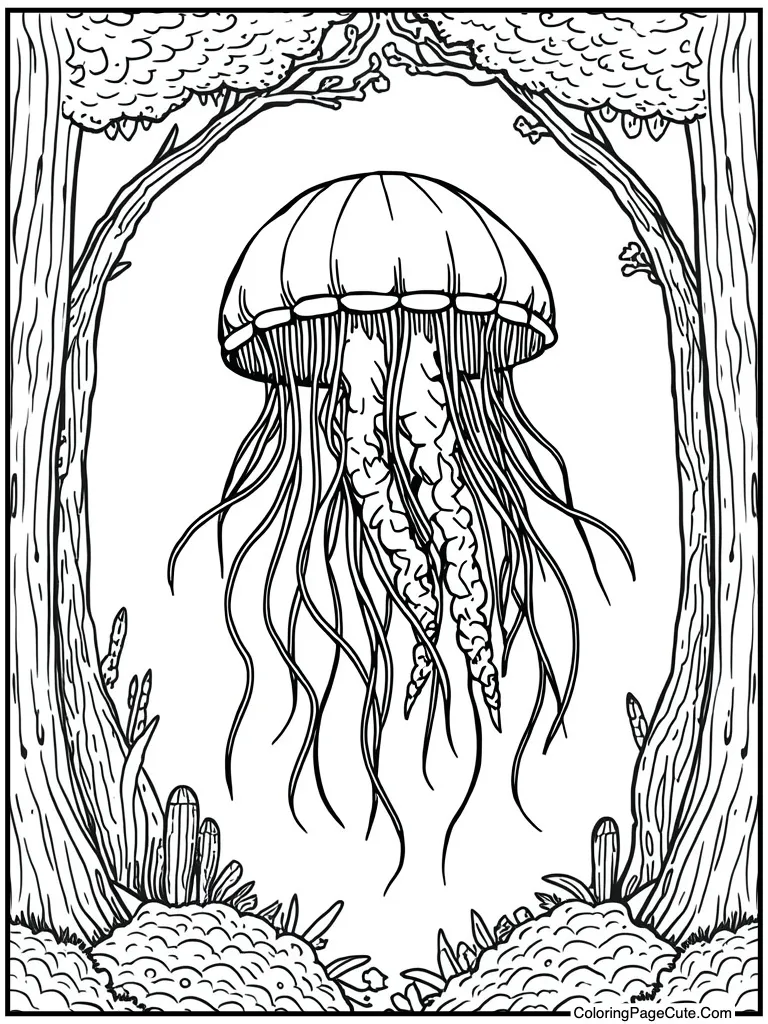 Jellyfish floating deep sea