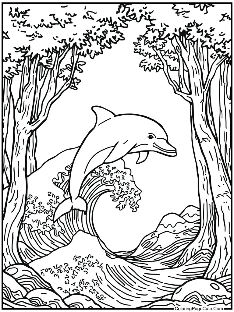 Dolphin jumping ocean wave