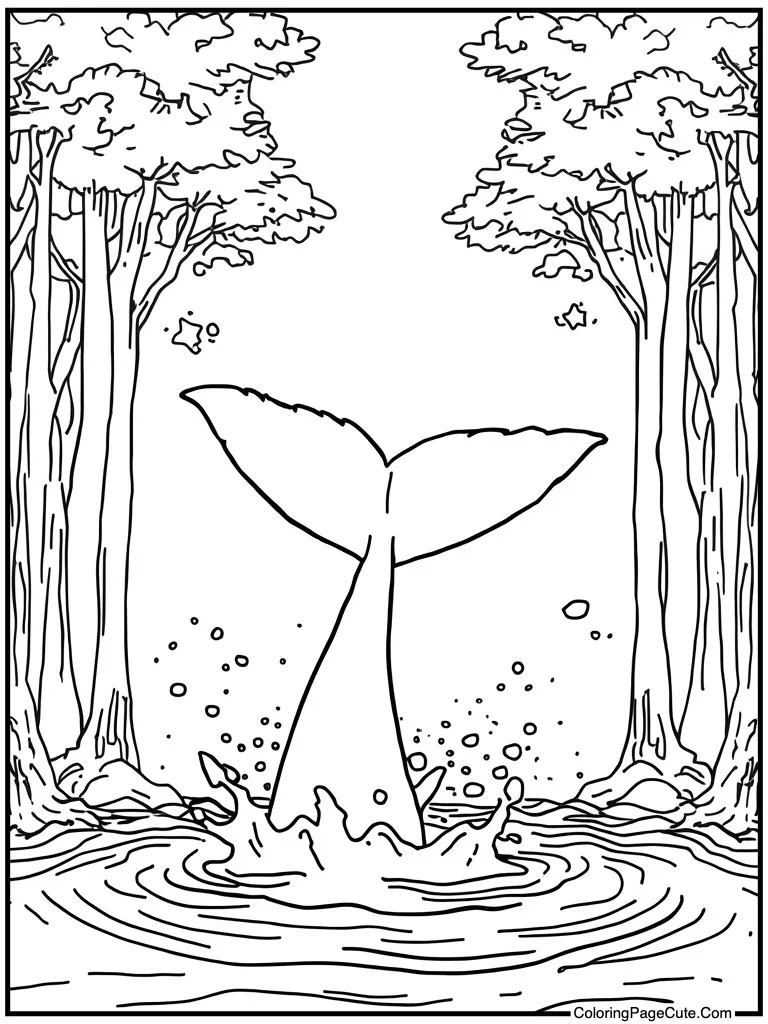 Whale tail splashing water