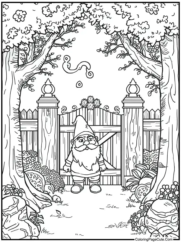 Gnome guarding garden gate