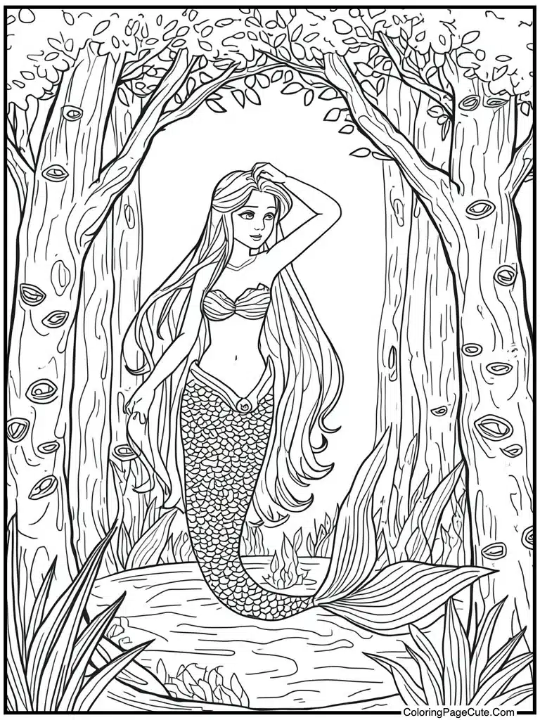 Mermaid combing long hair