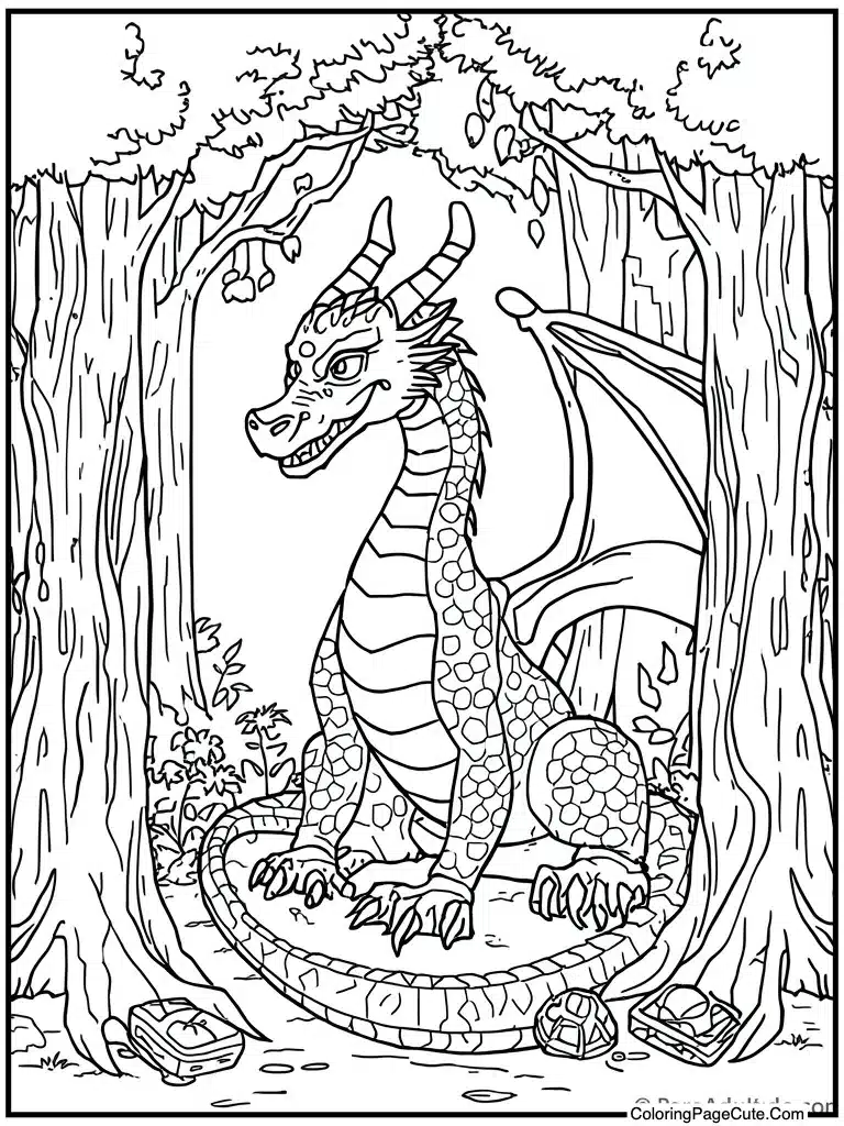 Dragon guarding gold treasure