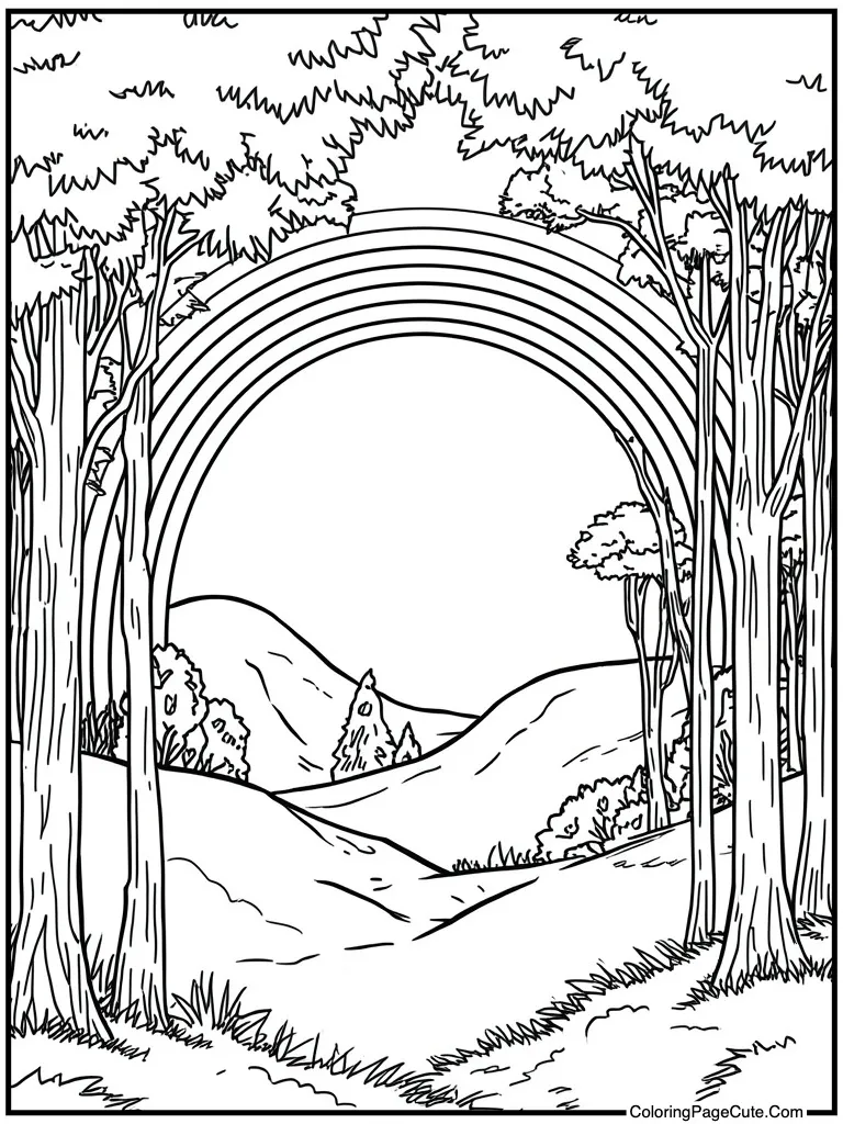 Rainbow arching over hill