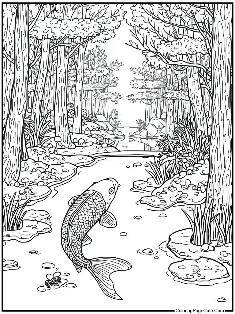 Koi fish swimming pond