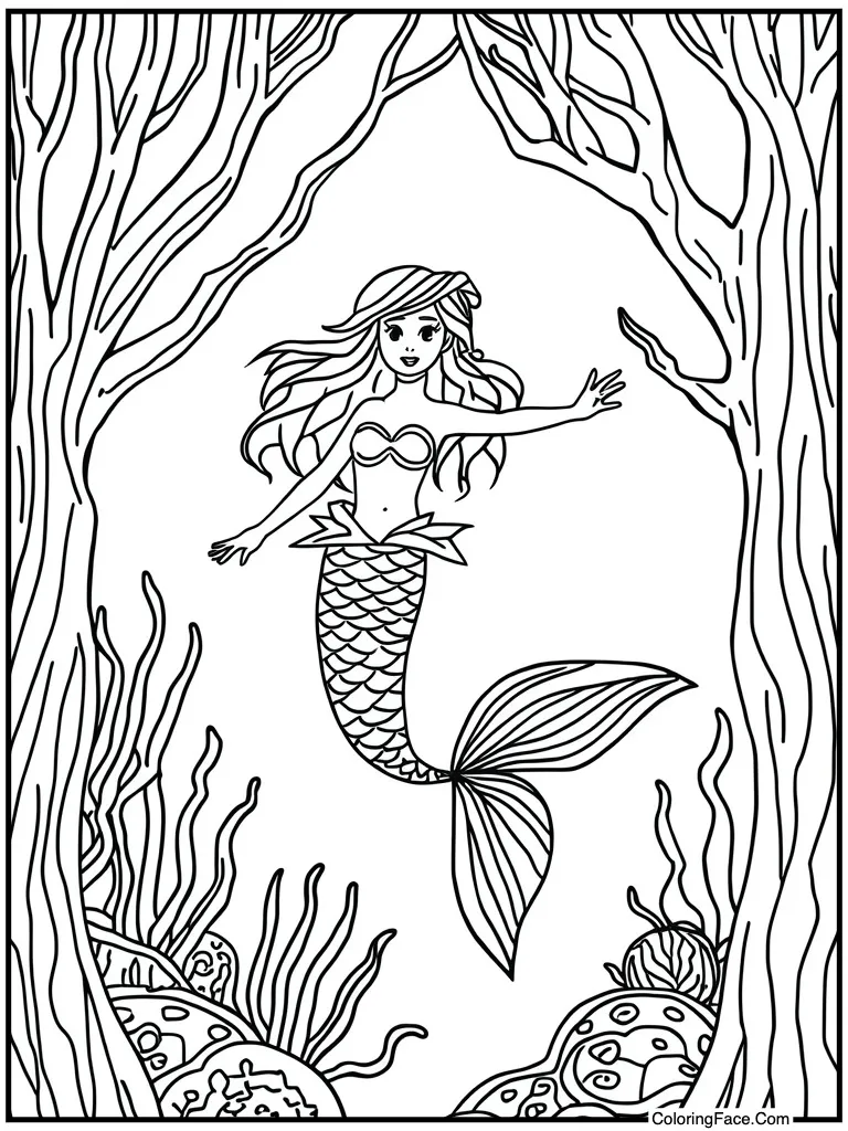 Mermaid swimming deep sea