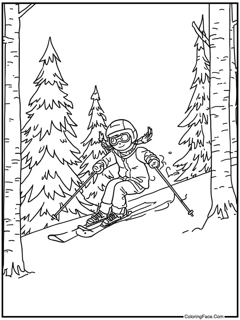 Skiing down snowy hill