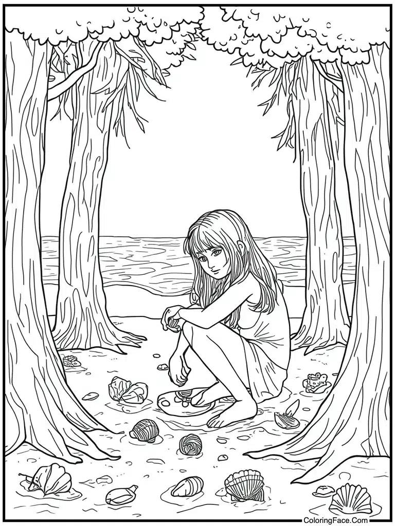 Collecting sea shells beach