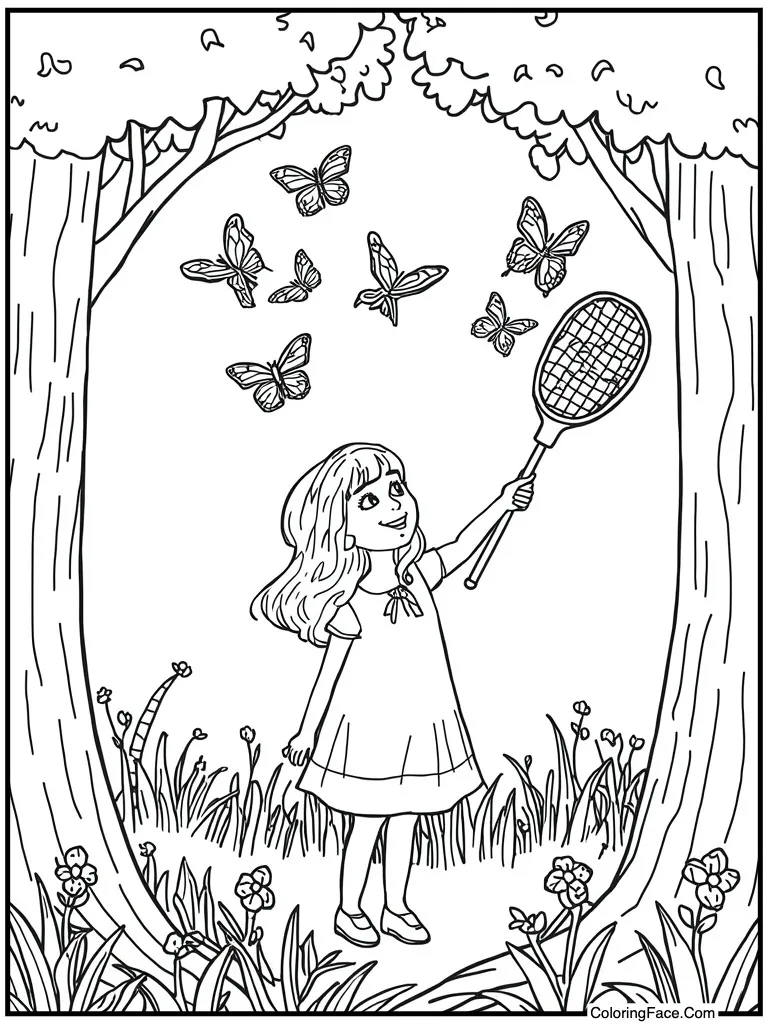 Catching butterflies with net