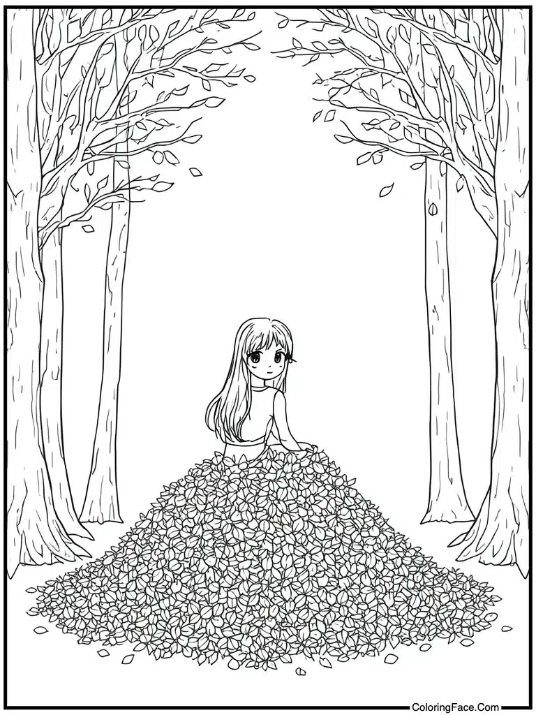 Raking autumn leaves pile