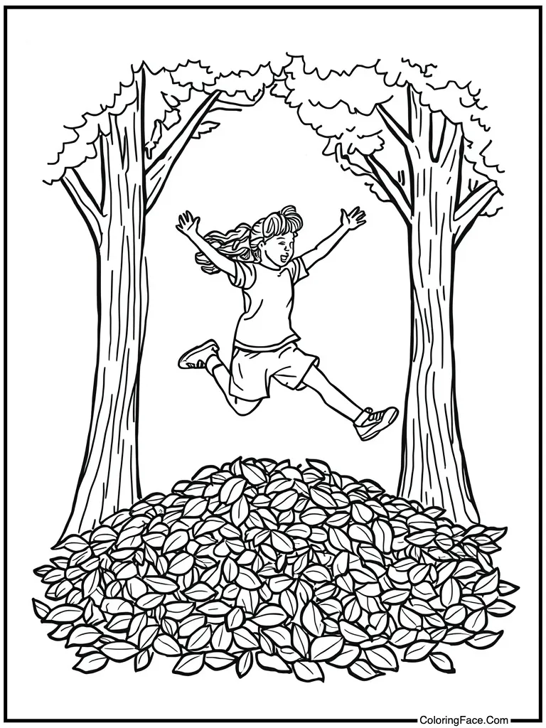 Jumping in leaf pile