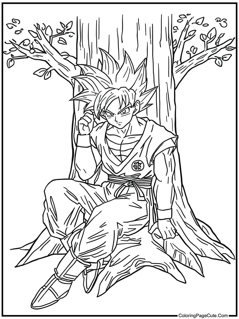 Martial artist resting against tree