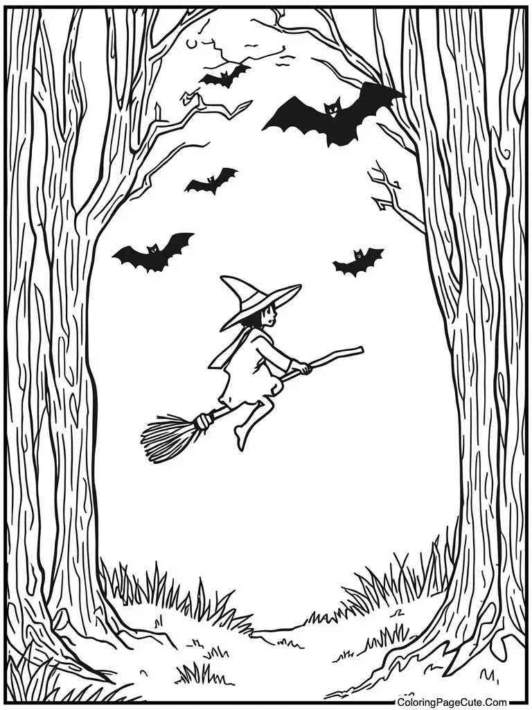 Broomstick flying past moon