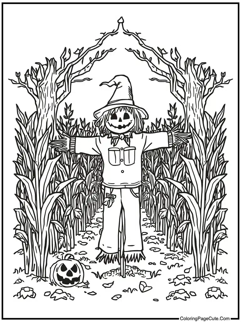 Scarecrow in corn field