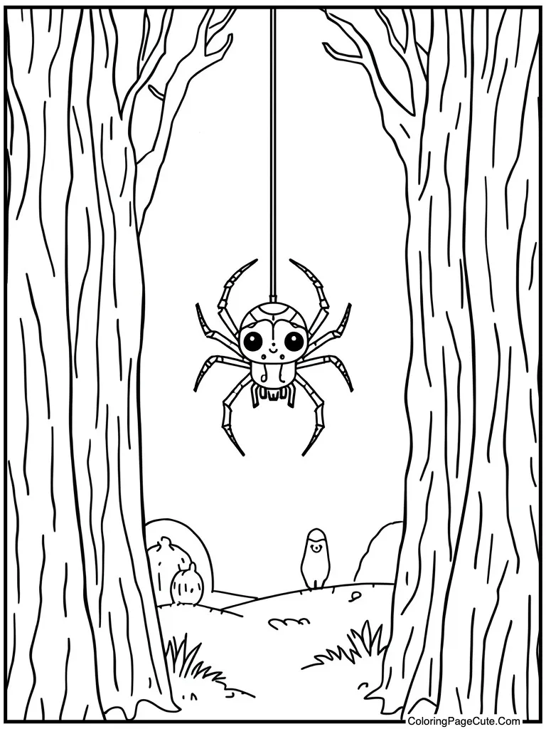 Cute spider hanging down